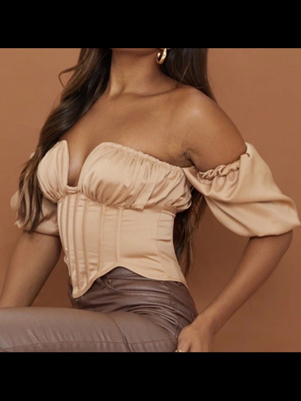 NWT Pretty Little Things Champagne Textured Satin Bardot Corset Top Size 8